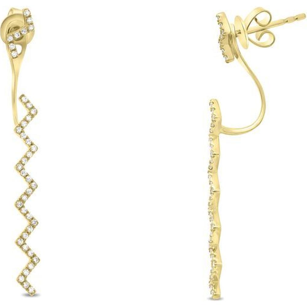 Roman & Jules - 14K Yellow Gold Geometric Zig-Zag Earrings with Round Diamonds - 0.27 Carat Total Diamond Weight