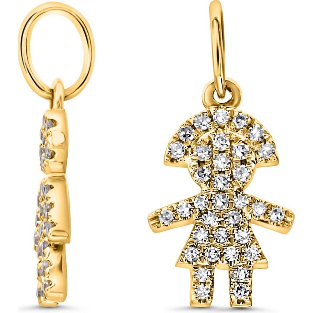 Roman & Jules - 14K Yellow Gold Girl Pendant Earrings with Round Diamonds - 0.10 Carat Total Diamond Weight