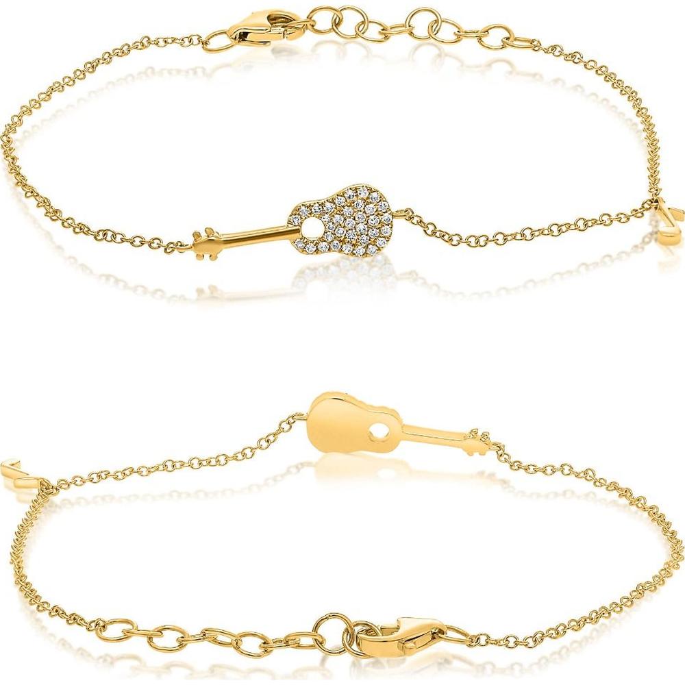 Roman & Jules - 14K Yellow Gold Guitar Bracelet with Round Diamonds - 0.10 Carat Total Diamond Weight