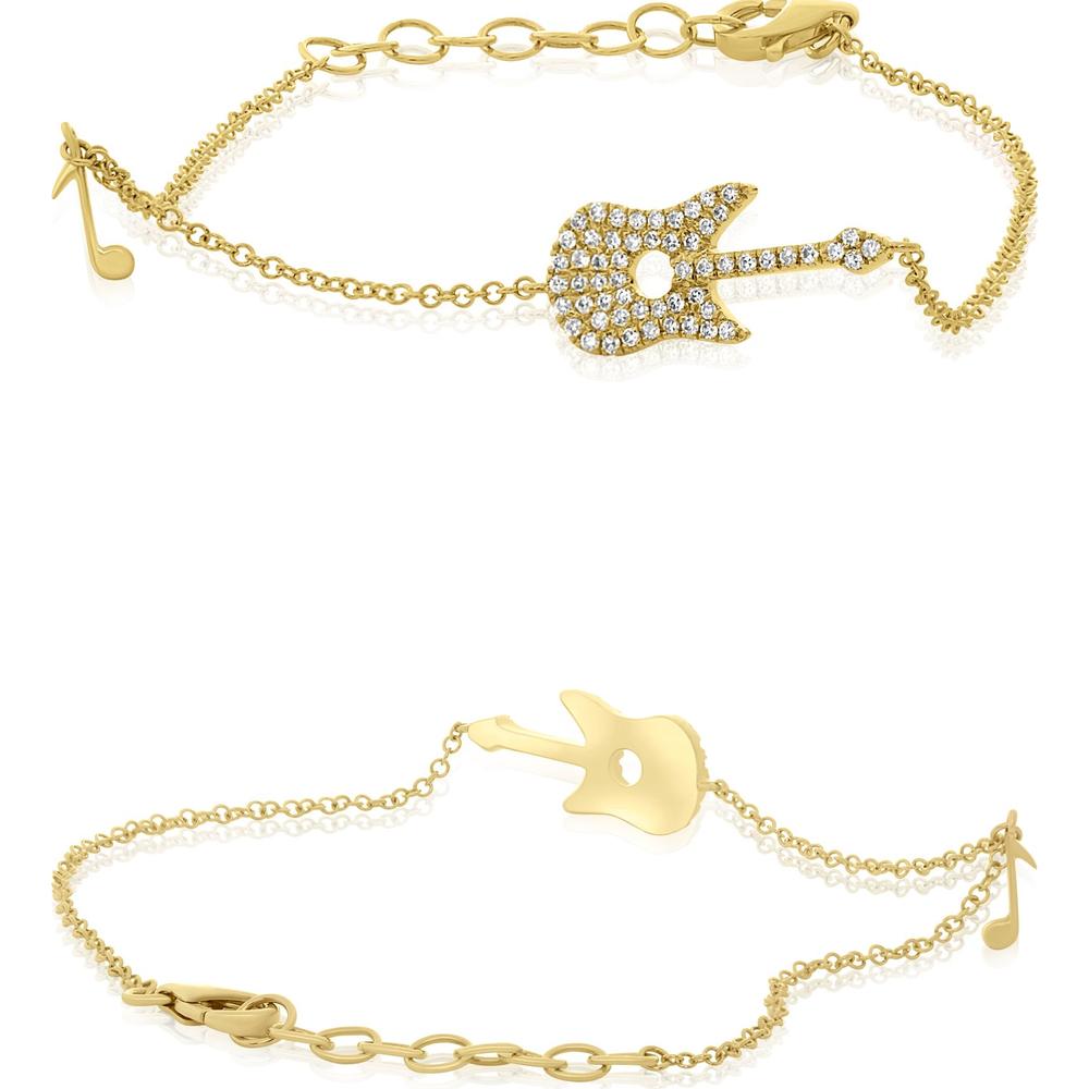 Roman & Jules - 14K Yellow Gold Guitar Charm Bracelet with Round Diamonds - 0.15 Carat Total Diamond Weight