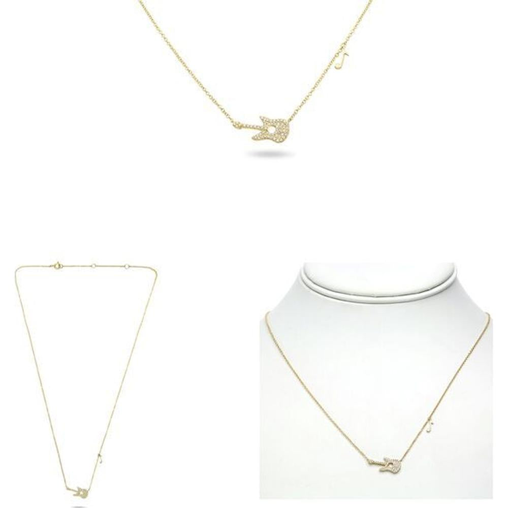 Roman & Jules - 14K Yellow Gold Guitar Pendant Necklace with 0.15 Carat Round Diamonds
