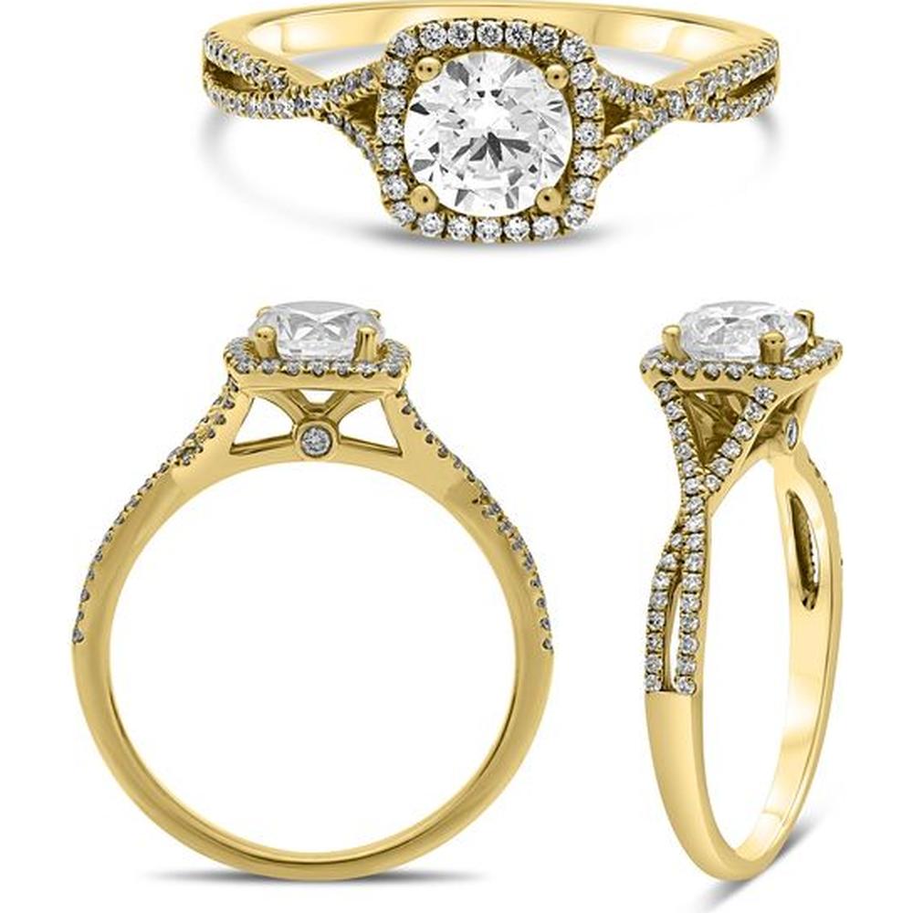 Roman & Jules - 14K Yellow Gold Halo Ring with 0.23 Carat Round Diamond and Twist Shank Design