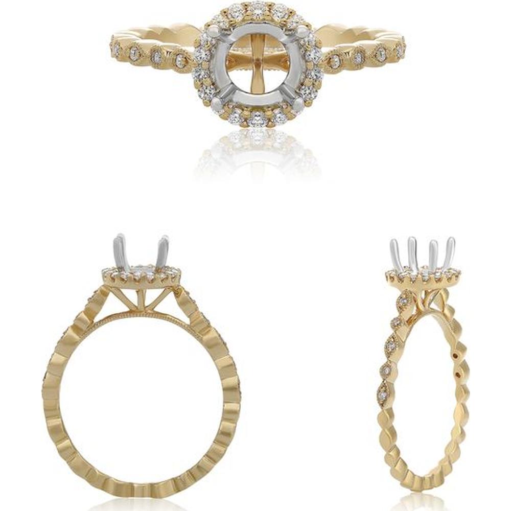 Roman & Jules - 14K Yellow Gold Halo Round Diamond Ring - 0.15 Carat Total Diamond Weight