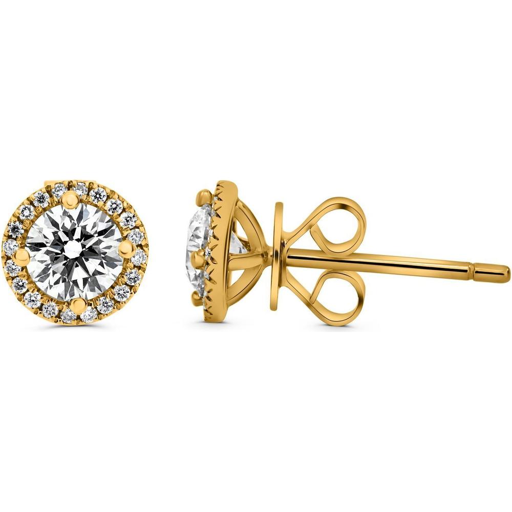 Roman & Jules - 14K Yellow Gold Halo Round Diamond Stud Earrings - 0.74 Carat Total Diamond Weight