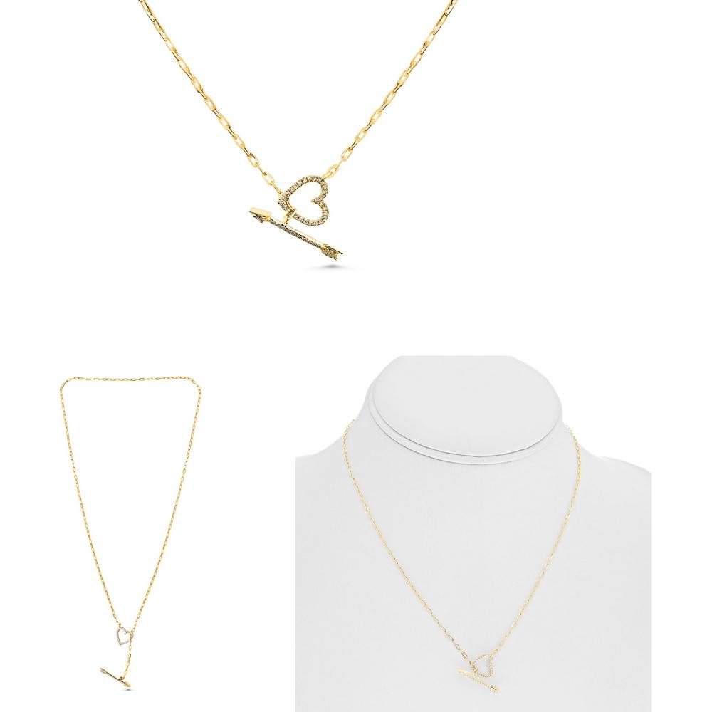 Roman & Jules - 14K Yellow Gold Heart and Arrow Diamond Necklace with 0.16 Carat Round Diamonds