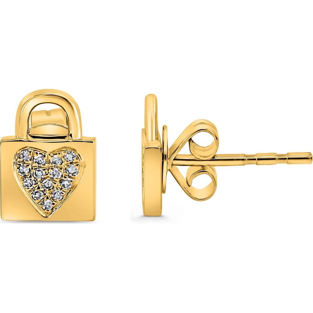 Roman & Jules - 14K Yellow Gold Heart Lock Diamond Stud Earrings - 0.10 Carat Total Diamond Weight