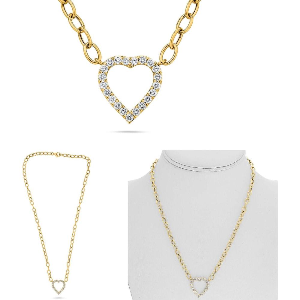 Roman & Jules - 14K Yellow Gold Heart Necklace with 1.00 Carat Round Diamonds in Shared Prong Setting