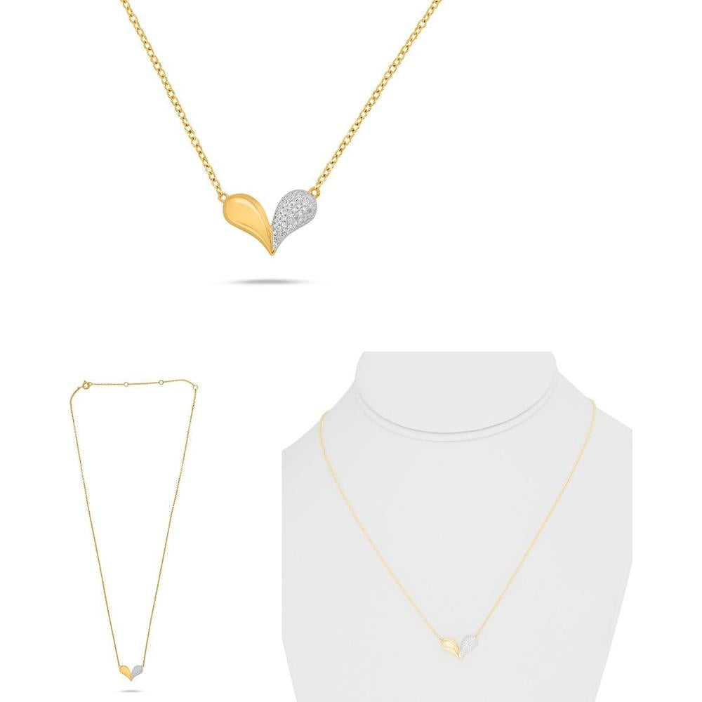Roman & Jules - 14K Yellow Gold Heart Necklace with Pave Set White Diamonds - 0.12 Carat Total Diamond Weight