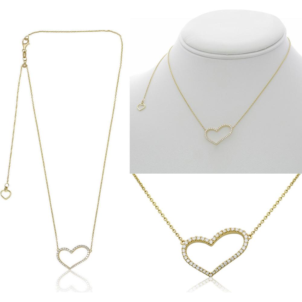 Roman & Jules - 14K Yellow Gold Heart Pendant Necklace with 0.30 Carat Round Diamonds in Micropavé Setting