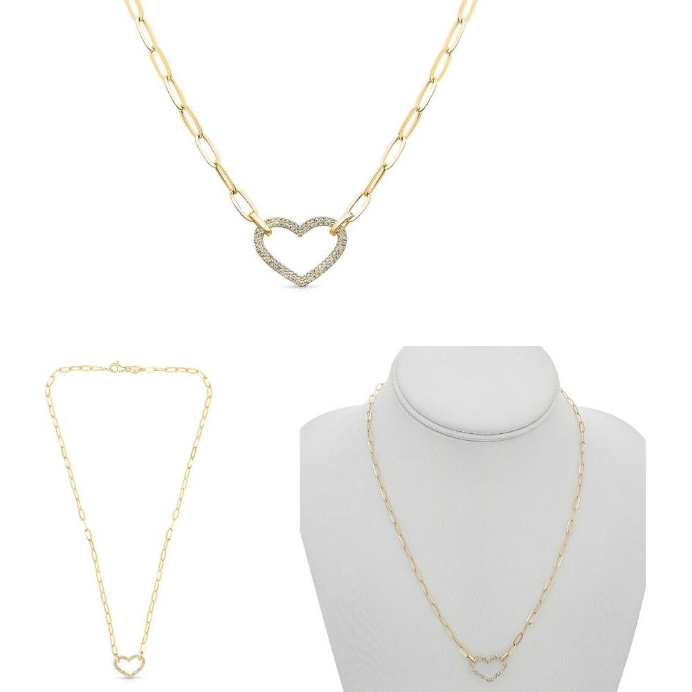 Roman & Jules - 14K Yellow Gold Heart Pendant Necklace with Round Diamonds - 0.25 Carat Total Diamond Weight