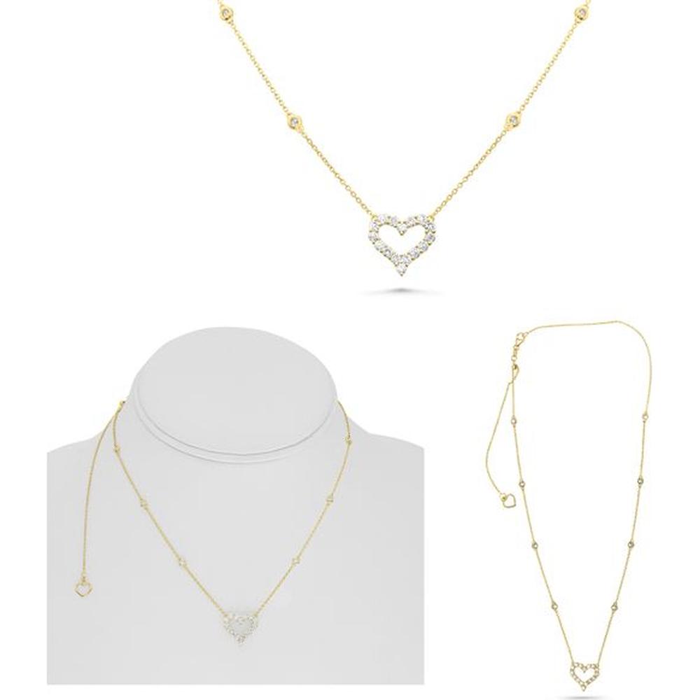 Roman & Jules - 14K Yellow Gold Heart Shape Diamond Necklace with Shared Prong Set Round Diamonds - 0.96 Carat Total Diamond Weight