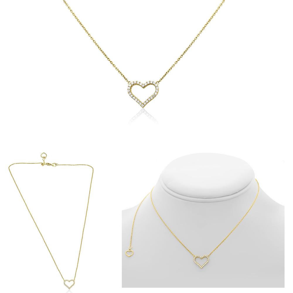 Roman & Jules - 14K Yellow Gold Heart Shaped Diamond Necklace - 0.20 Carat Total Diamond Weight