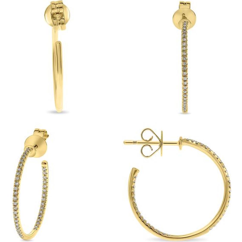 Roman & Jules - 14K Yellow Gold Hoop Earrings with 0.14 Carat Round Diamond Micropavé Setting
