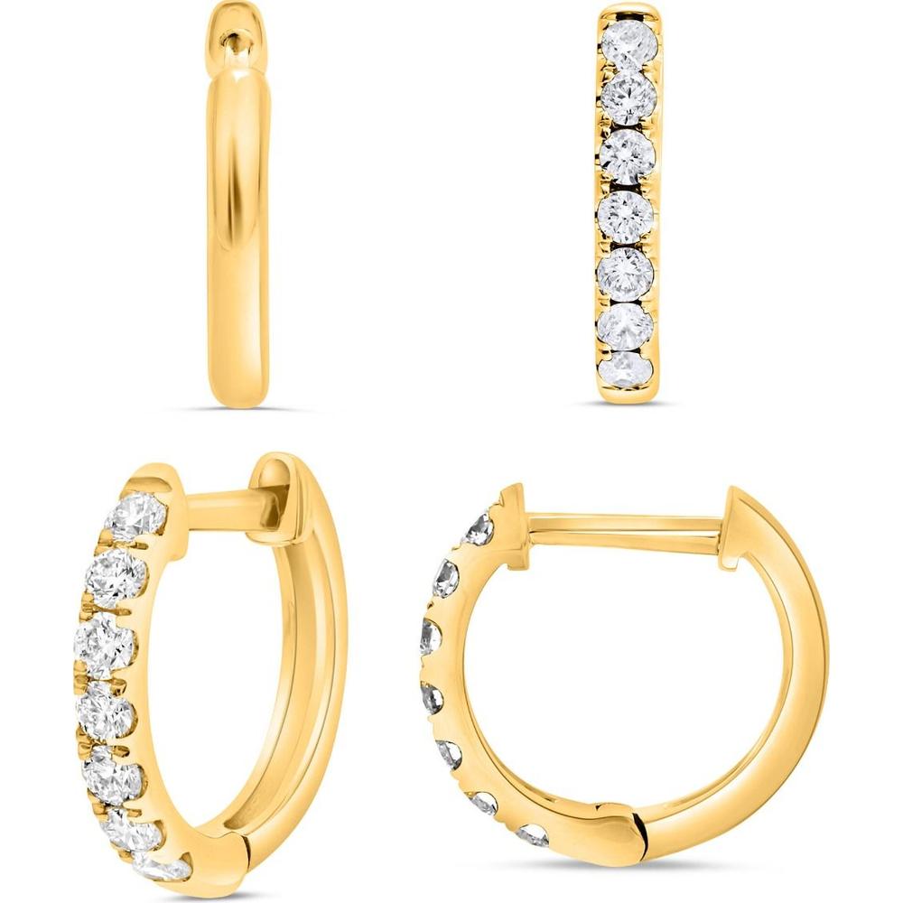 Roman & Jules - 14K Yellow Gold Hoop Earrings with 0.34 Carat Total Round Diamonds in Micropavé Setting