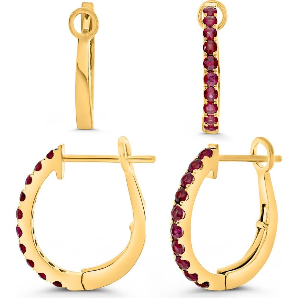 Roman & Jules - 14K Yellow Gold Hoop Earrings with 0.50 Carat Total Ruby in Micropavé Setting