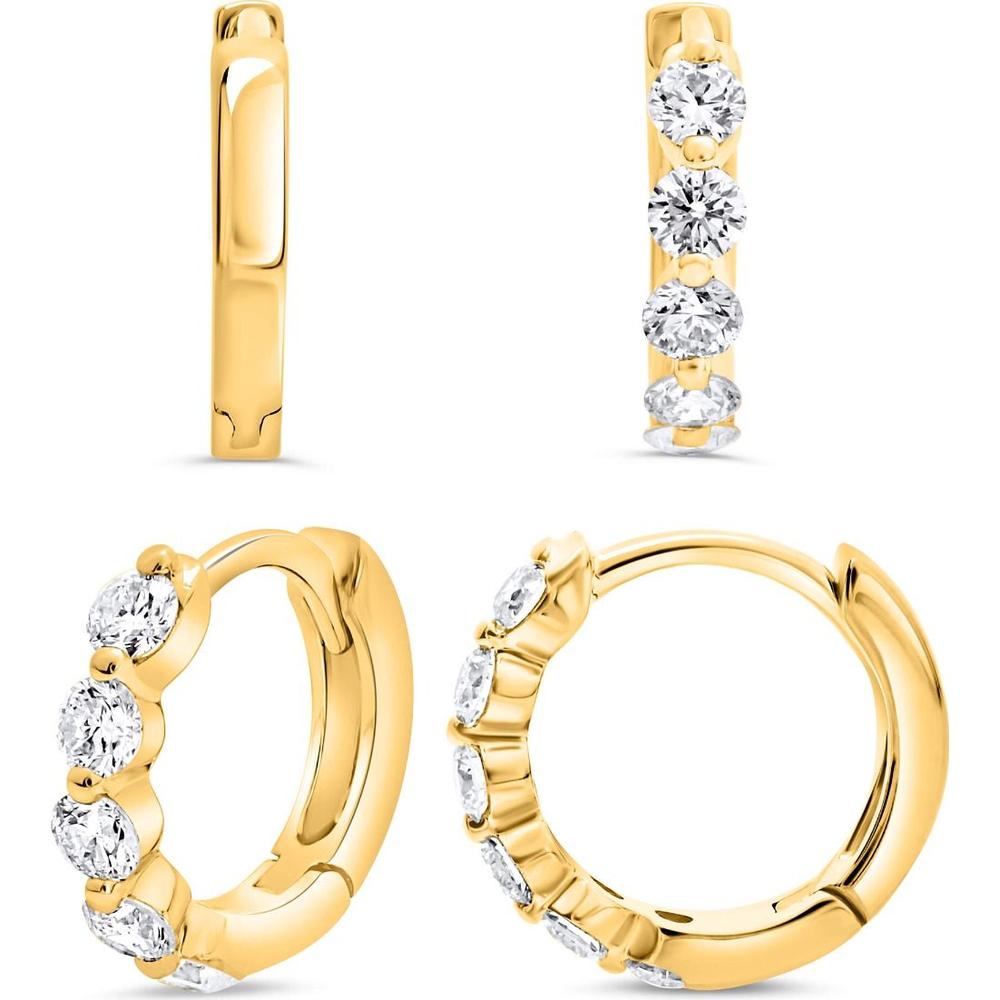 Roman & Jules - 14K Yellow Gold Hoop Earrings with 5 Round Diamonds - 0.29 Carat Total Diamond Weight