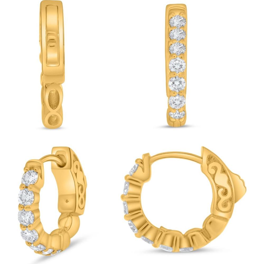Roman & Jules - 14K Yellow Gold Hoop Earrings with 7 Round Diamonds - 0.87 Carat Total Diamond Weight