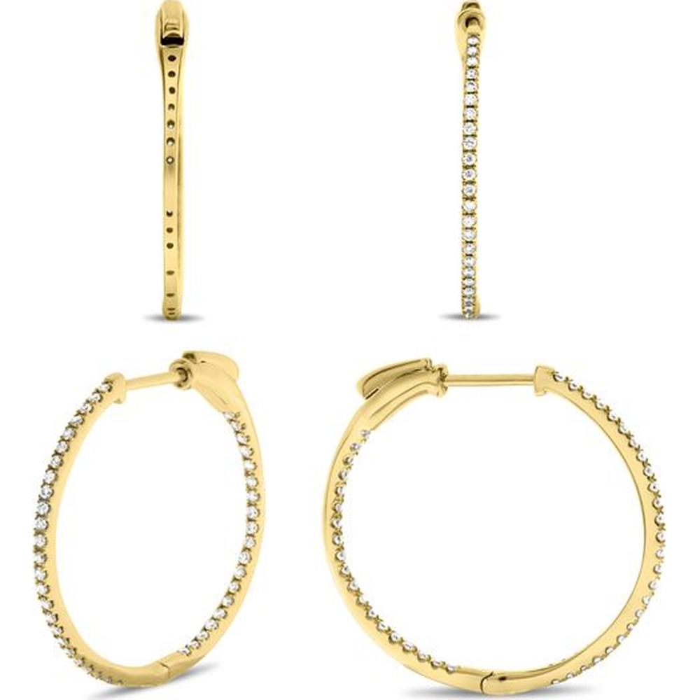 Roman & Jules - 14K Yellow Gold Hoop Earrings with Micropavé Round Diamonds - 0.50 Carat Total Diamond Weight