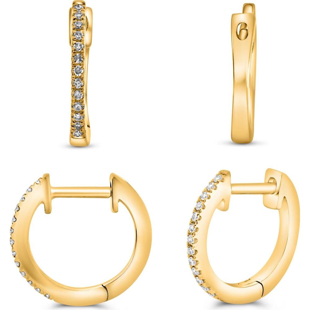 Roman & Jules - 14K Yellow Gold Hoop Earrings with Micropavé Set Round Diamonds - 0.08 Carat Total Diamond Weight