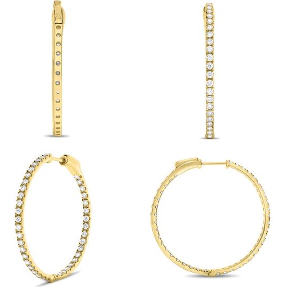Roman & Jules - 14K Yellow Gold Hoop Earrings with Micropavé Set Round Diamonds - 1.00 Carat Total Diamond Weight