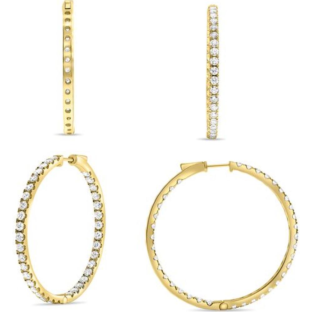 Roman & Jules - 14K Yellow Gold Hoop Earrings with Micropavé Set Round Diamonds - 2.50 Carat Total Diamond Weight