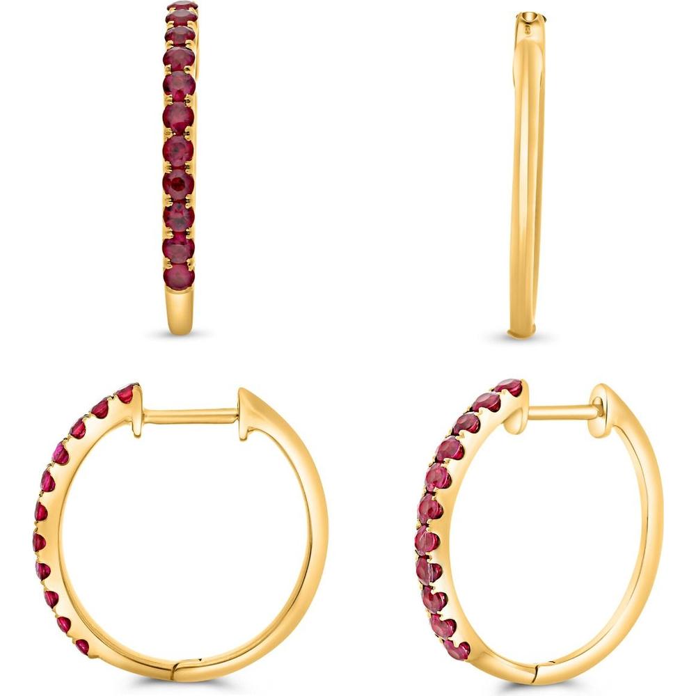 Roman & Jules - 14K Yellow Gold Hoop Earrings with Micropavé Set Round Rubies - 0.60 Carat Total Ruby Weight