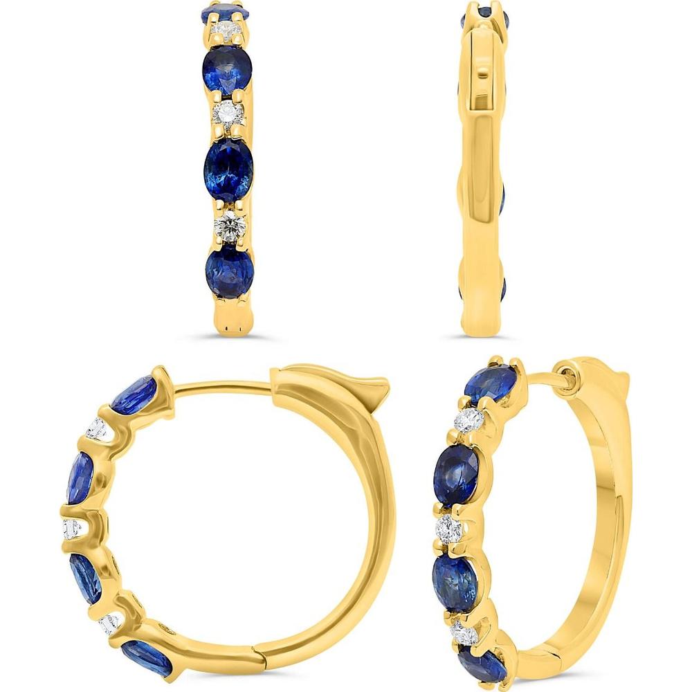 Roman & Jules - 14K Yellow Gold Hoop Earrings with Oval Sapphires and Diamond Accents - 0.75" Diameter