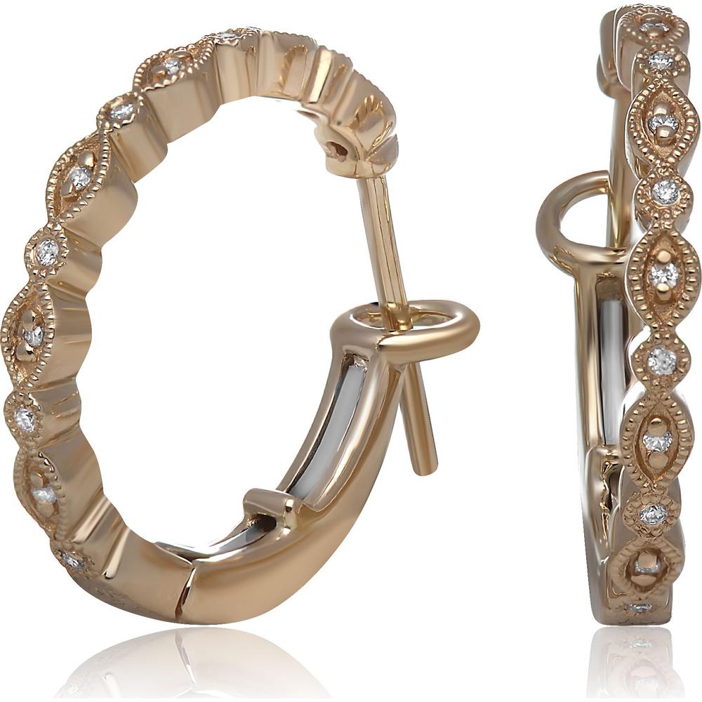 Roman & Jules - 14K Yellow Gold Hoop Earrings with Round Diamonds - 0.06 Carat Total Diamond Weight