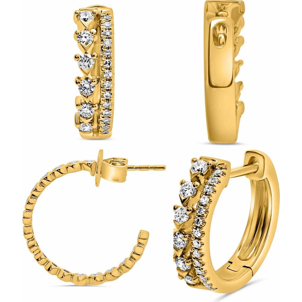 Roman & Jules - 14K Yellow Gold Hoop Earrings with Round Diamonds - 0.44 Carat Total Diamond Weight