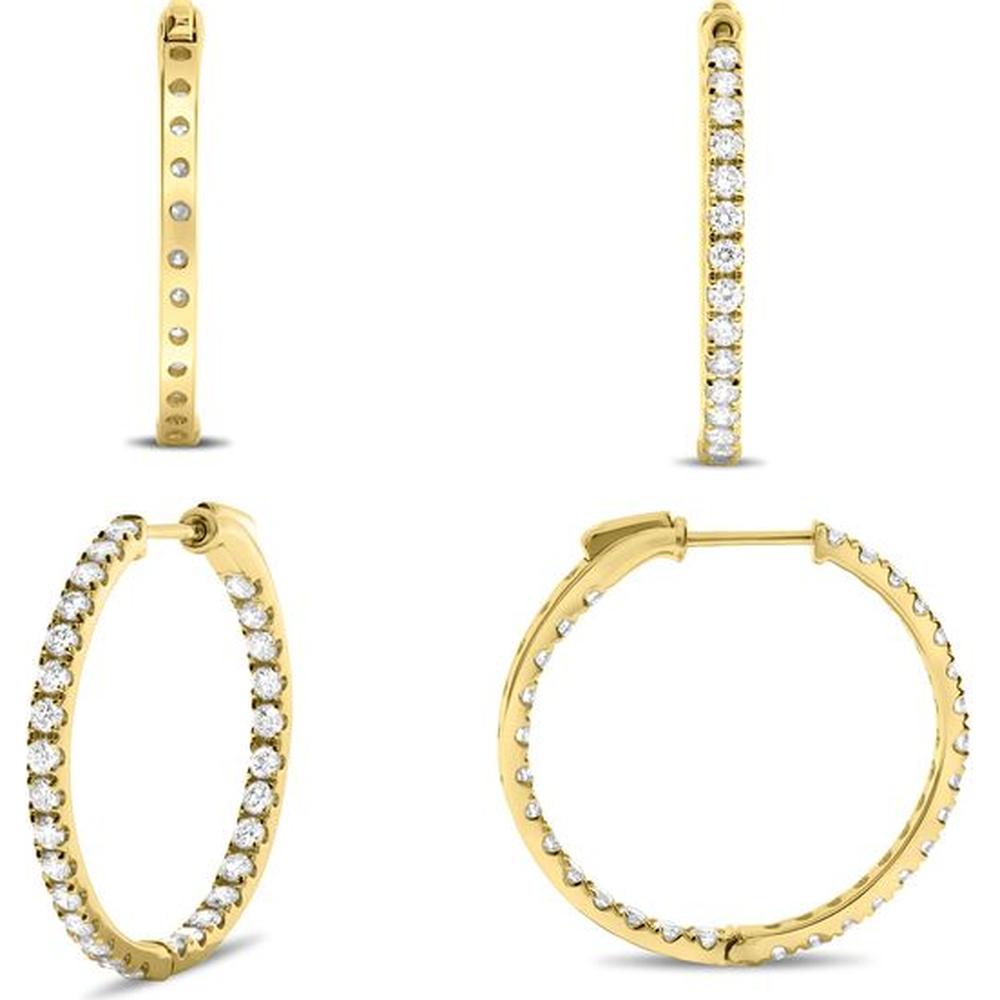 Roman & Jules - 14K Yellow Gold Hoop Earrings with Round Diamonds - 1.00 Carat Total Diamond Weight