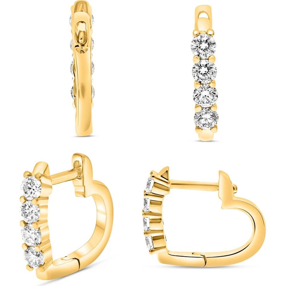 Roman & Jules - 14K Yellow Gold Hoop Earrings with Shared Prong Set Round Diamonds - 0.32 Carat Total Diamond Weight