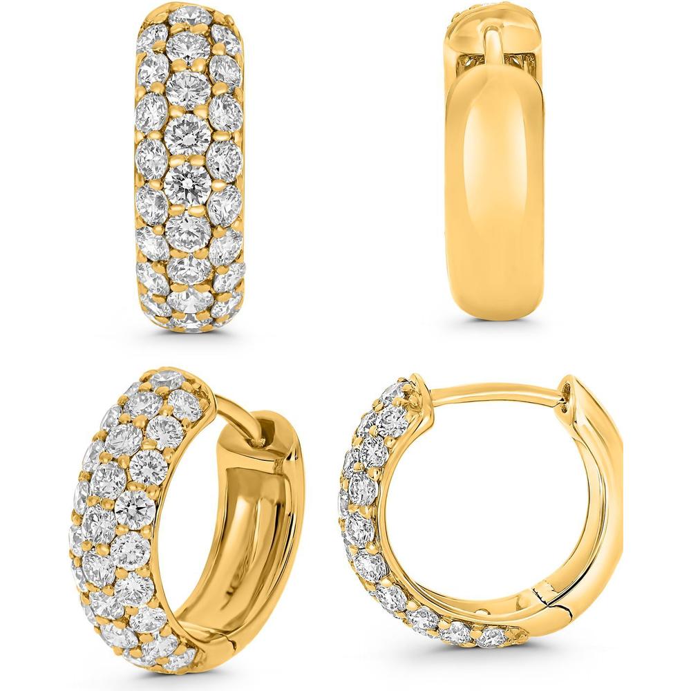 Roman & Jules - 14K Yellow Gold Hoop Earrings with Shared Prong Set Round Diamonds - 1.00 Carat Total Diamond Weight