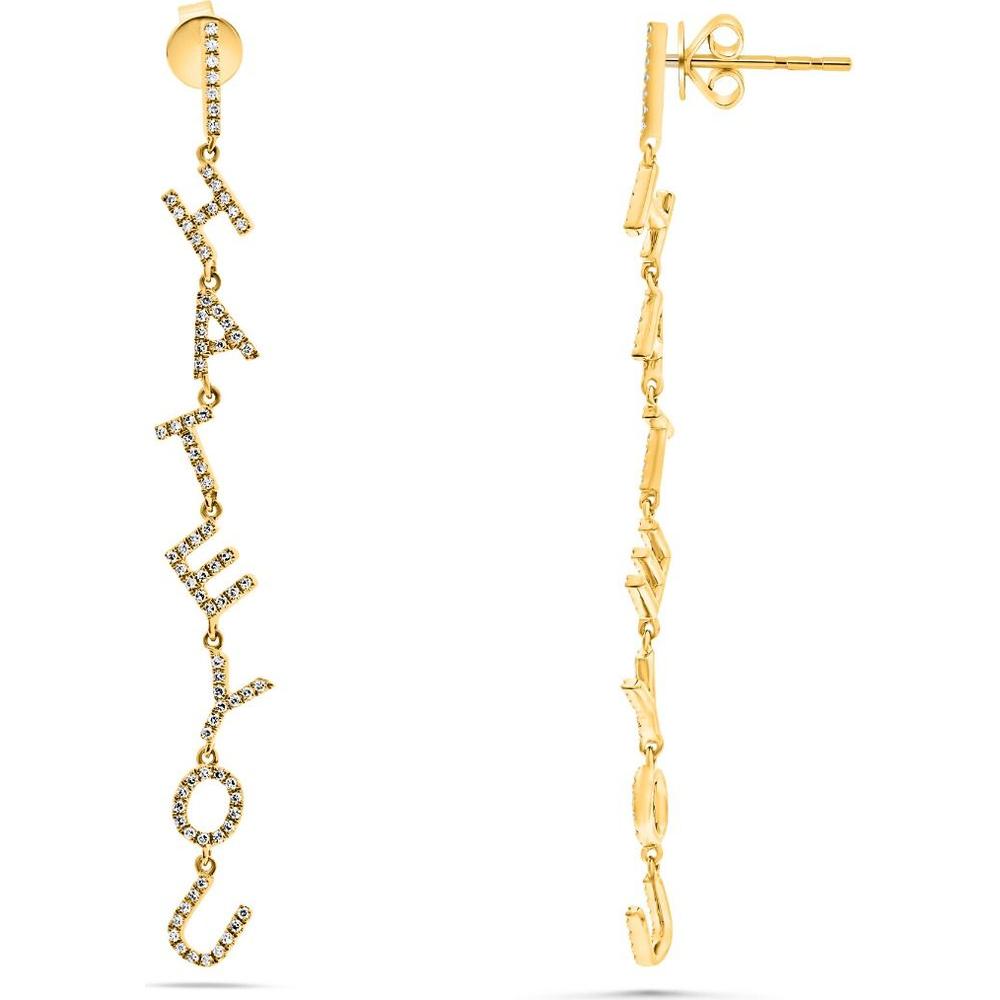 Roman & Jules - 14K Yellow Gold "I HATE YOU" Drop Earrings with Round Diamonds - 0.32 Carat Total Diamond Weight