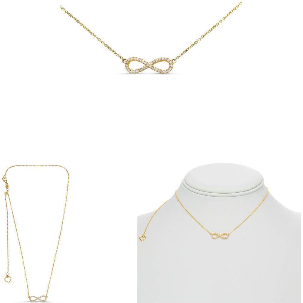 Roman & Jules - 14K Yellow Gold Infinity Necklace with Round Diamonds - 0.15 Carat Total Diamond Weight