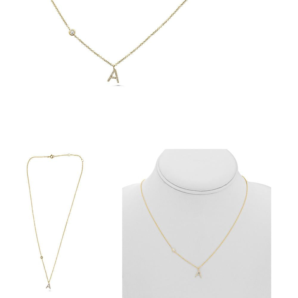 Roman & Jules - 14K Yellow Gold Initial "A" Pendant Necklace with 0.09 Carat Micropavé Round Diamonds