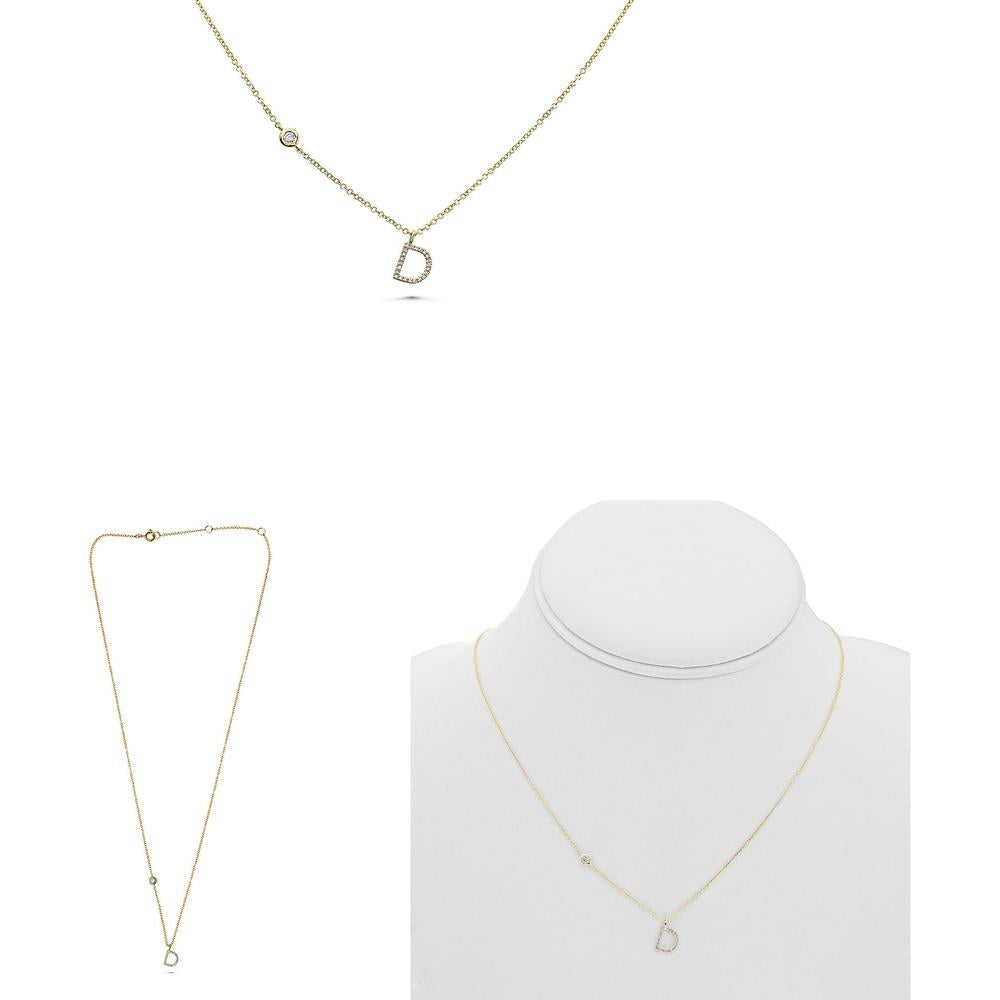 Roman & Jules - 14K Yellow Gold Initial D Necklace with 0.10 Carat Round Diamond in Micropavé Setting