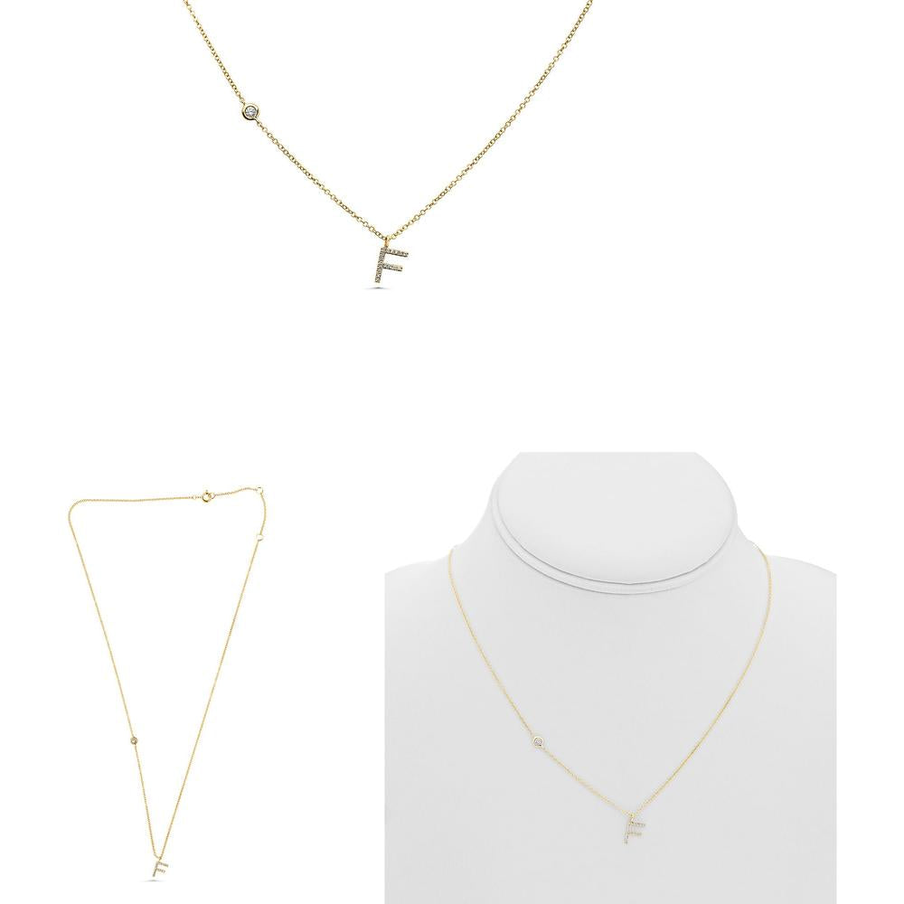 Roman & Jules - 14K Yellow Gold Initial "F" Necklace with Round Diamonds - 0.09 Carat Total Diamond Weight