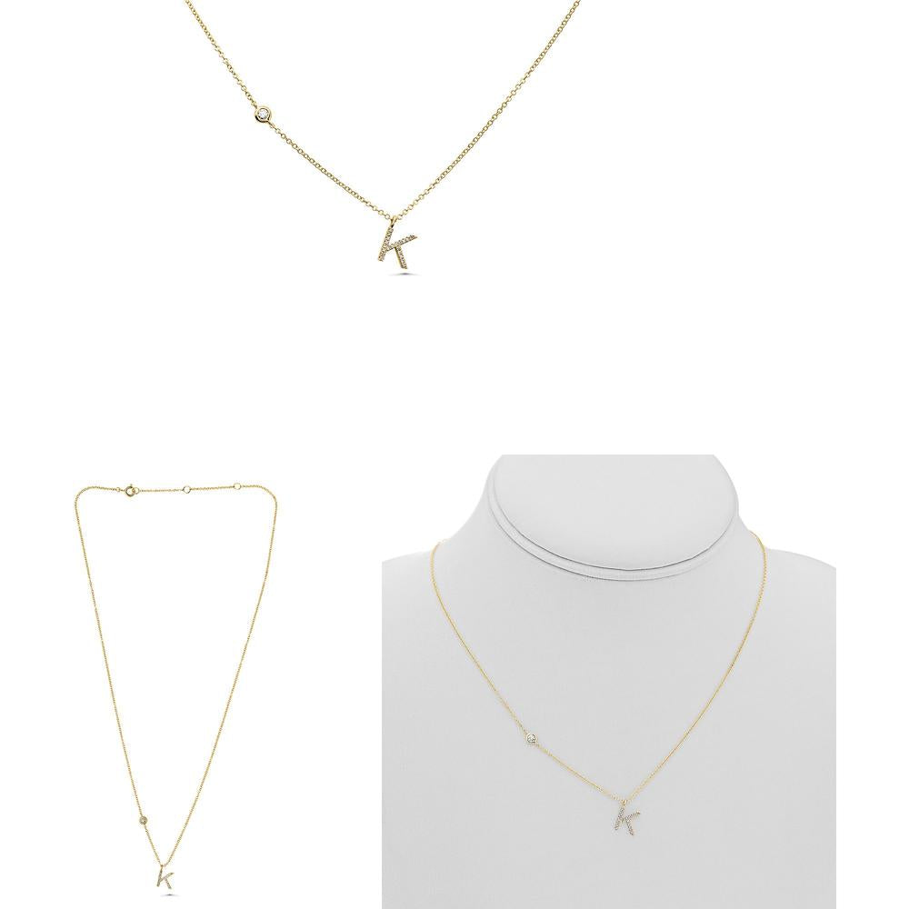 Roman & Jules - 14K Yellow Gold Initial "K" Necklace with 0.10 Carat Round Diamonds - Micropavé Setting