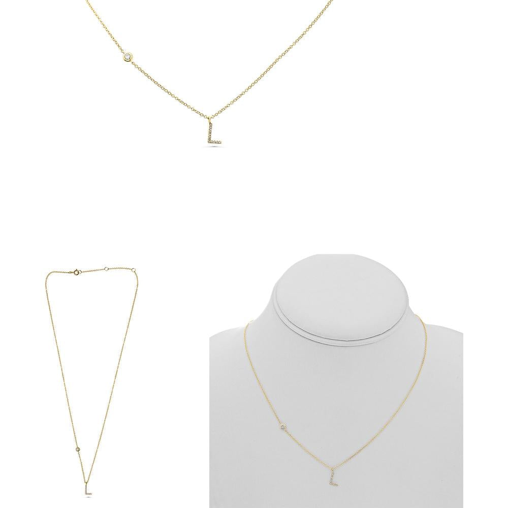 Roman & Jules - 14K Yellow Gold Initial 'L' Necklace with Round Diamonds - 0.08 Carat Total Diamond Weight