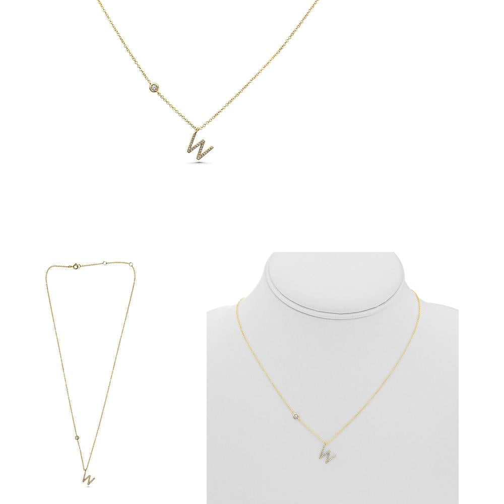 Roman & Jules - 14K Yellow Gold Initial "W" Necklace with 0.12 Carat Round Diamonds