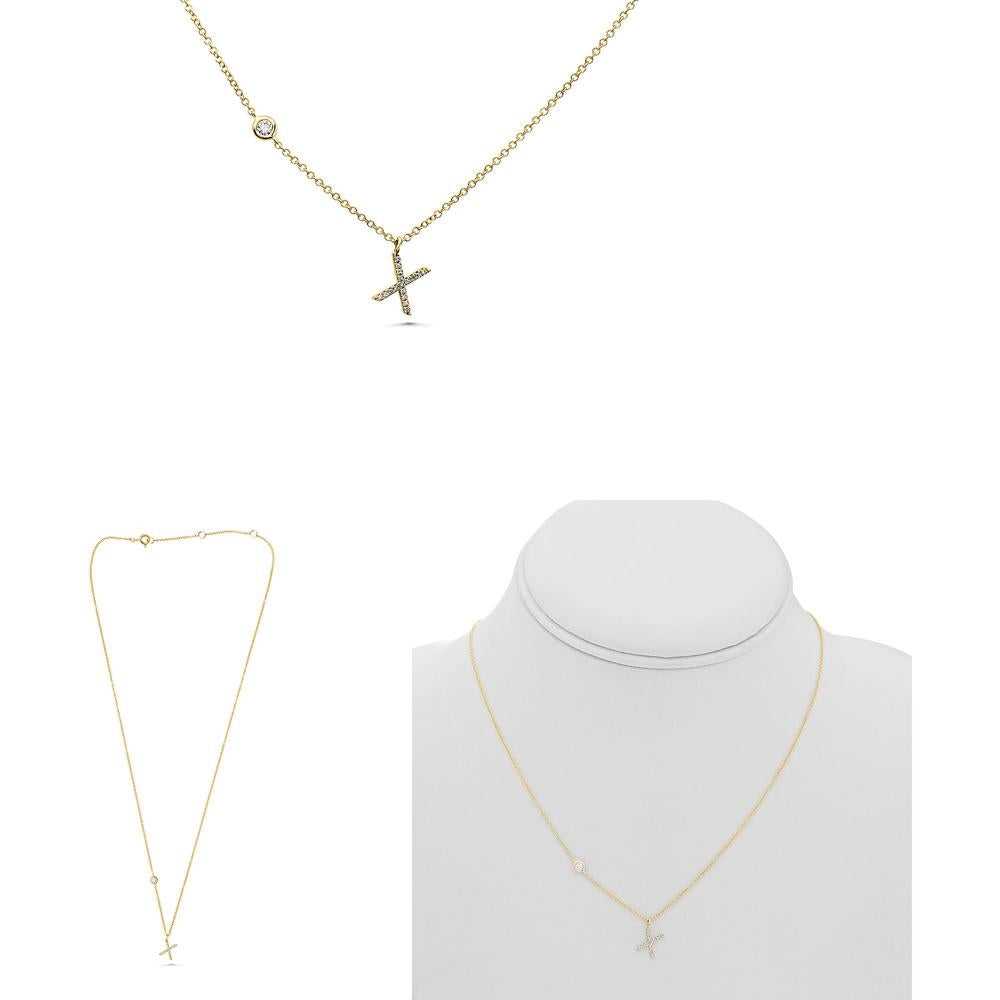 Roman & Jules - 14K Yellow Gold Initial X Necklace with 0.09 Carat Round Diamond in Micropavé Setting