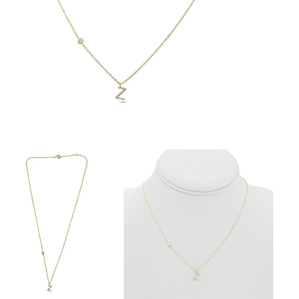 Roman & Jules - 14K Yellow Gold Initial “Z” Necklace with 0.09 Carat Round Diamonds in Micropavé Setting