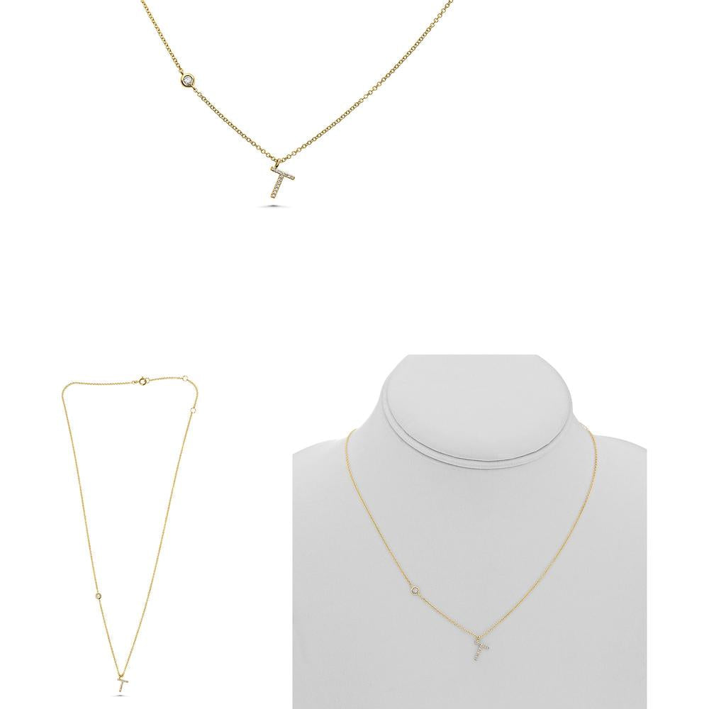 Roman & Jules - 14K Yellow Gold Initials Necklace with 0.09 Carat Round Diamond Micropavé Setting