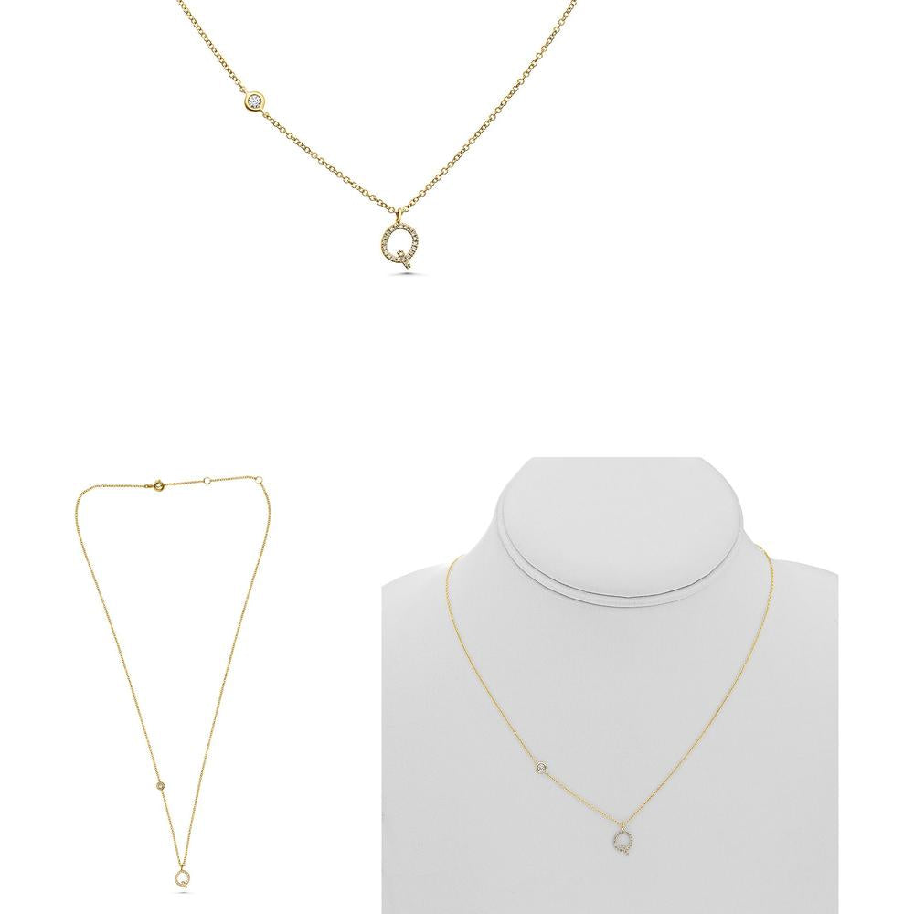 Roman & Jules - 14K Yellow Gold Initials Necklace with 0.10 Carat Round Diamond