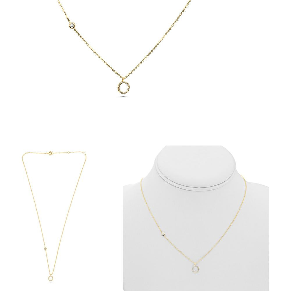 Roman & Jules - 14K Yellow Gold Initials Necklace with 0.10 Carat Round Diamond Pendant