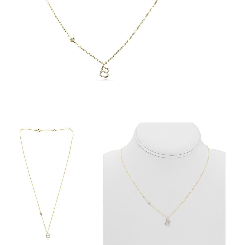 Roman & Jules - 14K Yellow Gold Initials Necklace with Micropavé Set Round Diamonds - 0.11 Carat Total Diamond Weight