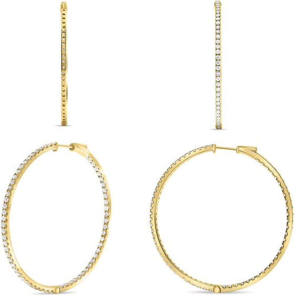 Roman & Jules - 14K Yellow Gold Large Hoop Earrings with 1.00 Carat Total Round Diamonds Set in Micropavé