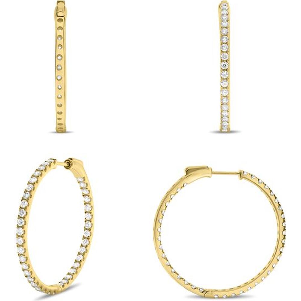 Roman & Jules - 14K Yellow Gold Large Hoop Earrings with Micropavé Set Round Diamonds - 1.00 Carat Total Diamond Weight
