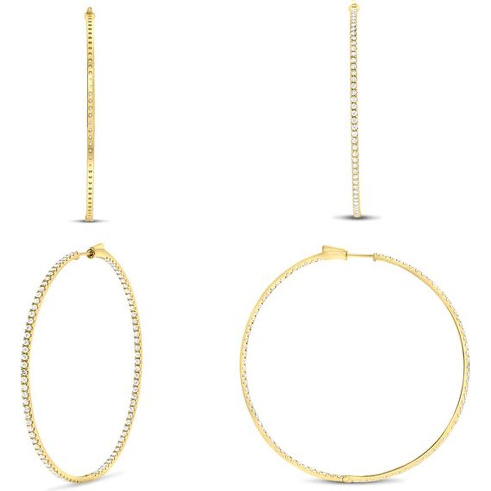 Roman & Jules - 14K Yellow Gold Large Hoop Earrings with Micropavé Set Round Diamonds - 2.00 Carat Total Diamond Weight