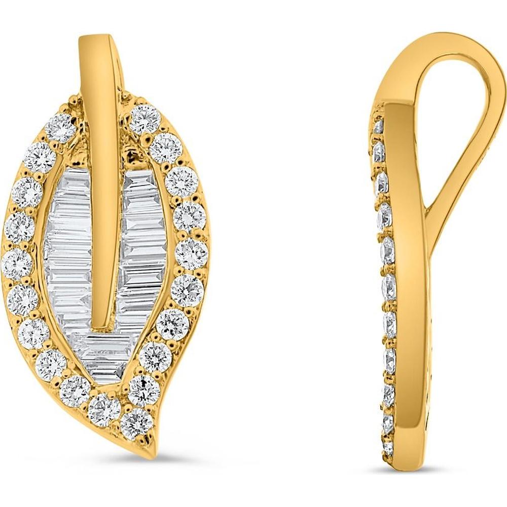 Roman & Jules - 14K Yellow Gold Leaf Pendant with Round and Baguette Diamonds - 0.30 Carat Total Diamond Weight